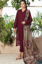 Crimson - Winter 3PC Dhanak Chicken Kari Embroidered Suit - BFB0024